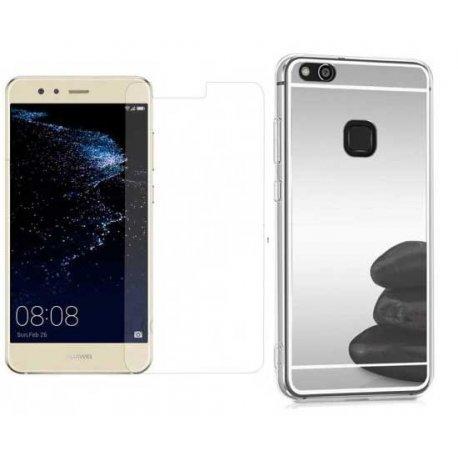 Silikonski etui "Mirror" in zaščitno steklo za Huawei P10 Lite, srebrna