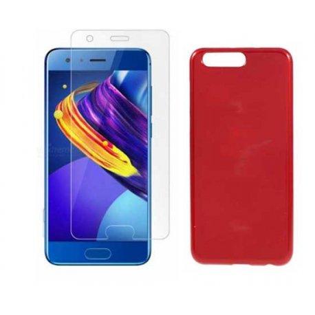 Silikonski etui "Jelly" rdeč +zaščitno steklo za Huawei Honor 9