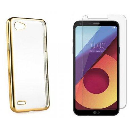 Silikonski etui "Electro Jelly" zlat +zaščitno steklo za LG Q6