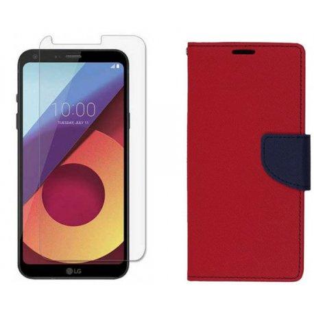 Etui "Fancy" + zaščitno steklo za LG Q6, Rdeča barva