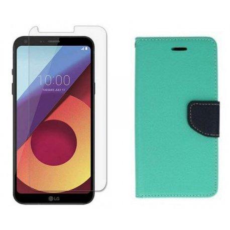 Etui "Fancy" + zaščitno steklo za LG Q6, Mint barva