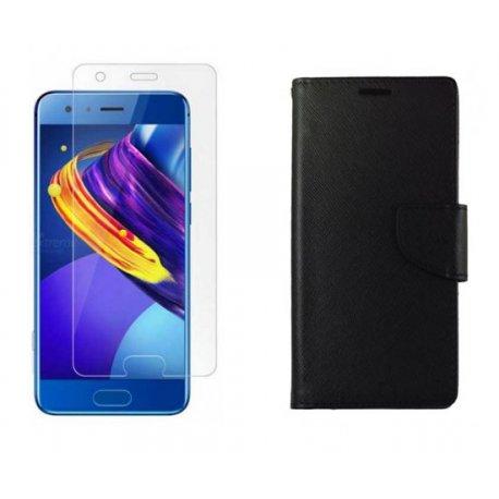 Etui "Fancy" + zaščitno steklo za Huawei Honor 9, Črna barva
