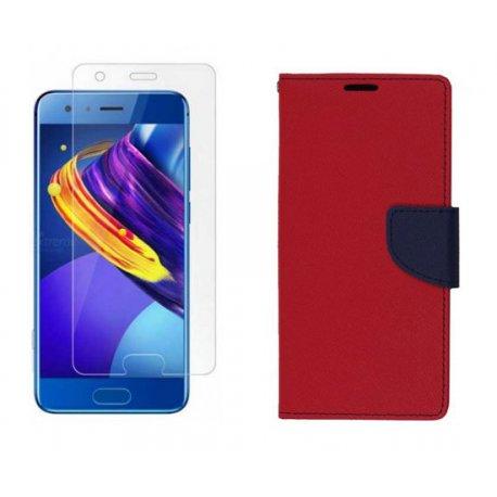 Etui "Fancy" + zaščitno steklo za Huawei Honor 9, Rdeča barva