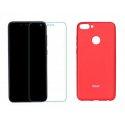 Silikonski etui Roar, pink+ zaščitno steklo za Huawei P Smart