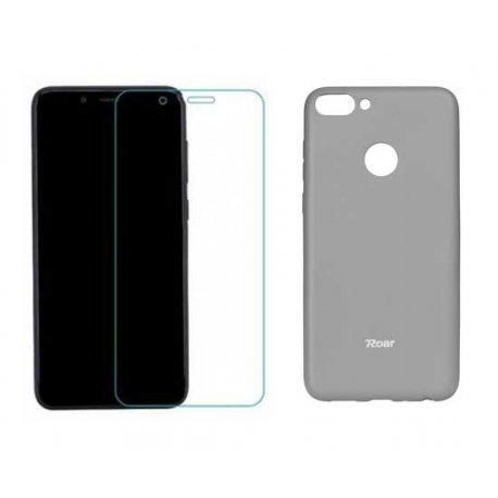 Silikonski etui Roar, siva+ zaščitno steklo za Huawei P Smart