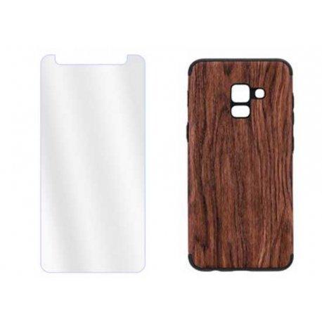 Etui "Wood" +zaščitno steklo za Samsung Galaxy A8 2018