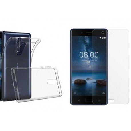 Silikonski etui, prozoren+ zaščitno steklo za Nokia 8