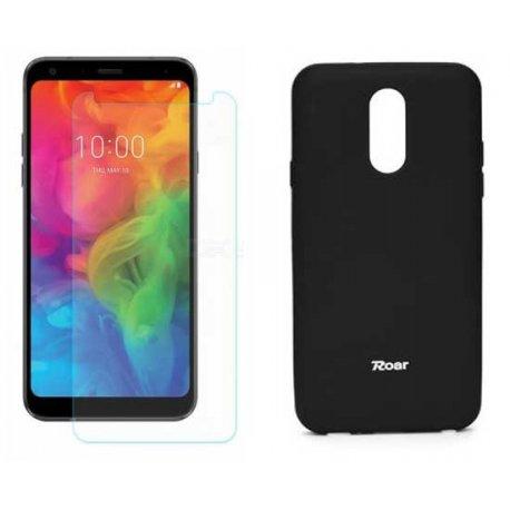 Silikonski etui Roar, črna+ zaščitno steklo za LG Q7