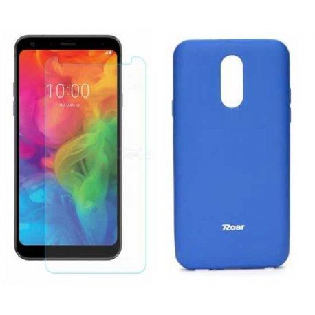 Silikonski etui Roar, modra+ zaščitno steklo za LG Q7