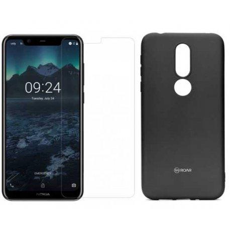 Silikonski etui Roar, črna+ zaščitno steklo za Nokia 7.1