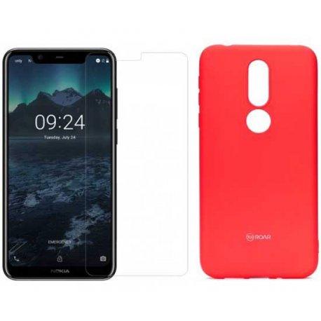 Silikonski etui Roar, pink+ zaščitno steklo za Nokia 7.1