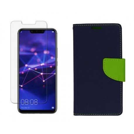 Etui "Fancy" + zaščitno steklo za Huawei Mate 20 Lite, modra barva