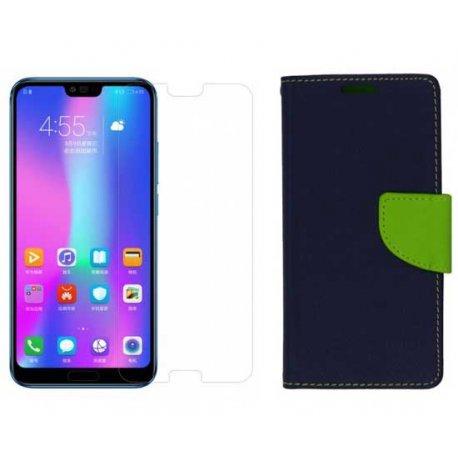 Etui "Fancy" + zaščitno steklo za Huawei Honor 10, modra barva