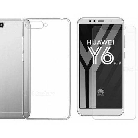Silikonski etui, prozoren+ zaščitno steklo za Huawei Y6 2018