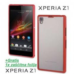 Etui za Sony Xperia Z1 Gel Shell Clear Cover - Monza Red,Rdeča barva.+Gratis folija