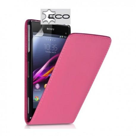 Torbica za Sony Xperia Z1 Compact Preklopna +Zaščitna folija ekrana Pink barva
