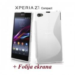 Silikon etui za Sony Xperia Z1 Compact +Folija ekrana Transparent barva