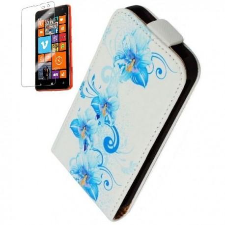 Torbica za Nokia Lumia 625,preklopna,modri cvetovi+folija ekrana
