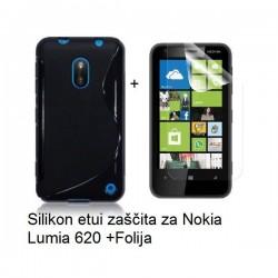 Silikon etui za Nokia Lumia 620,črna barva,motiv S+folija ekrana