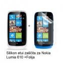 Silikon etui za Nokia Lumia 610,prozorna mat bela barva+folija ekrana,Jekod