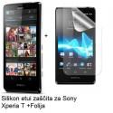 Silikon etui za Sony Xperia T,prozorna mat bela barva+folija ekrana,Jekod