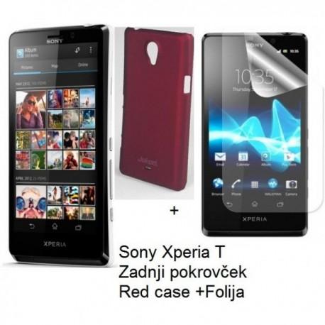 Etui za Sony Xperia T,zadnji pokrovček,bordo rdeča barva+folija ekrana,Jekod