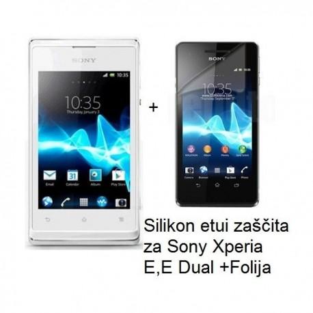 Silikon etui za Sony Xperia E,E Dual,prozorna mat bela barva+folija ekrana,Jekod