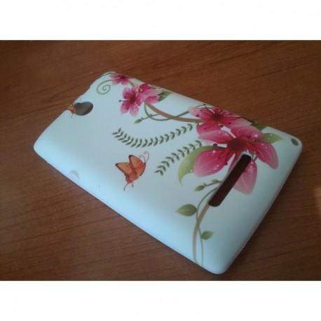 Silikon Etui za Sony Xperia E,E Dual,bela barva,motiv cvetje z metulji