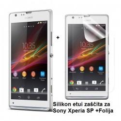 Silikon etui za Sony Xperia SP,prozorna mat bela barva+folija ekrana,Jekod