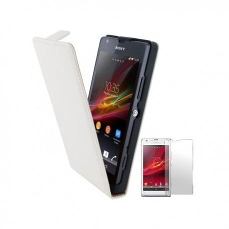 Torbica za Sony Xperia SP,preklopna,bela barva+folija ekrana