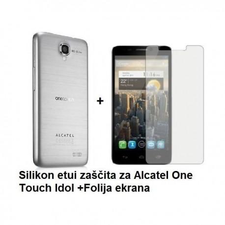 Silikon etui za Alcatel One Touch Idol +Folija ekrana, transparent bela