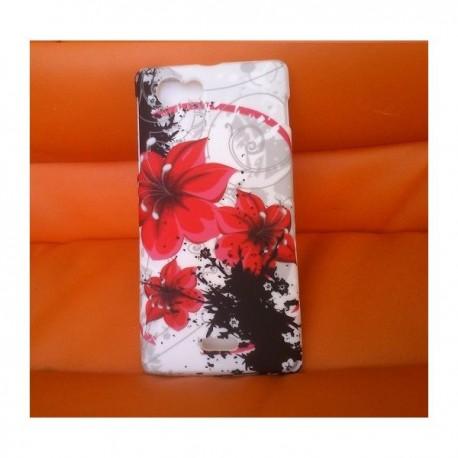 Silikon etui za Sony Xperia J,bela barva,motiv rdeči cvetovi+folija ekrana