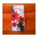 Silikon etui za Sony Xperia J,bela barva,motiv rdeči cvetovi+folija ekrana