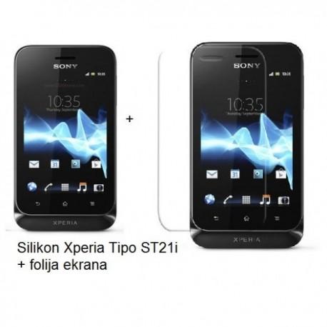 Silikon etui za Sony Xperia Tipo,prozorno siva barva+folija ekrana,Jekod