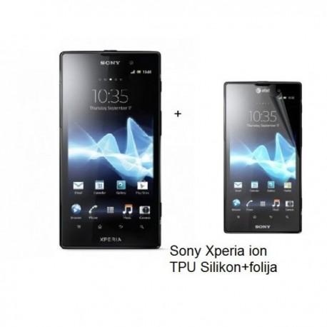 Silikon etui za Sony Xperia ion,prozorna siva barva+folija ekrana,Jekod