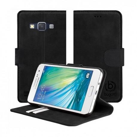 Preklopna Torbica za Samsung Galaxy A3 Bugatti Črna barva Usnjena