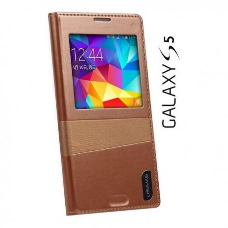 Torbica USAMS za Samsung Galaxy S5 Window View Design Coffee Gold barva