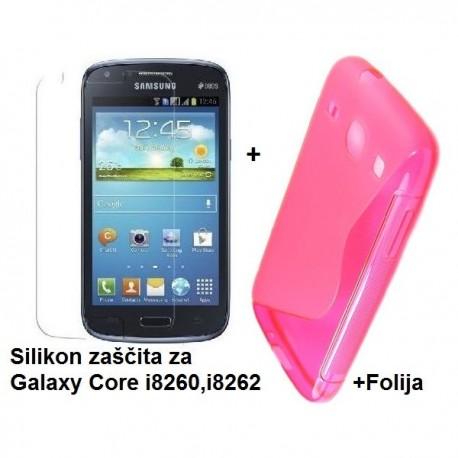 Silikon etui za Samsung Galaxy Core +Folija ekrana, Pink barva