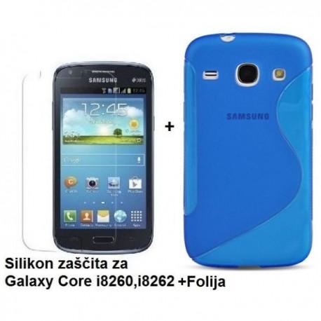 Silikon etui za Samsung Galaxy Core +Folija ekrana, Modra barva