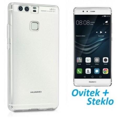 Silikonski etui 0,3mm za Huawei P9, prozoren+ Zaščitno steklo