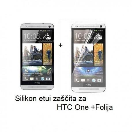 Silikon etui za HTC One +Folija, prosojno bela
