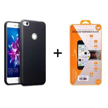 Silikonski etui, črna barva+ zaščitno steklo - Huawei Honor 8 Lite