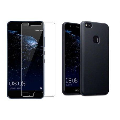 Silikonski etui, črna barva+ zaščitno steklo - Huawei P10 Lite