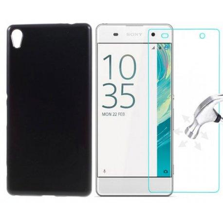 Silikonski etui, črna barva+ zaščitno steklo za Sony Xperia XA