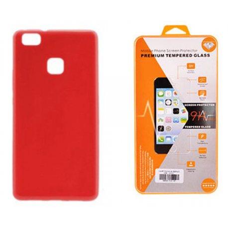 Silikonski etui, rdeča barva+ zaščitno steklo - Huawei P10 Lite